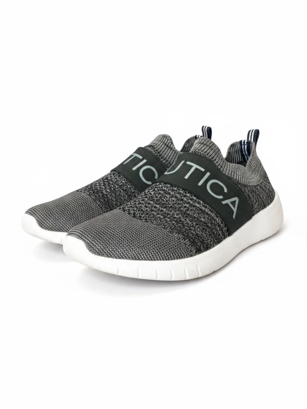 Nautica Canvey Grey Knit Slip On Sneakers Logo Strap Running Shoes Size 6